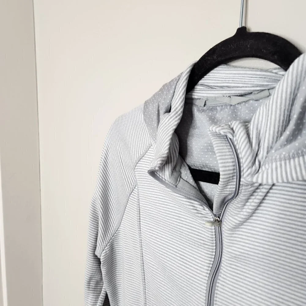 ATHLETA Grey Stripe Heavenly Hail Zip Jacket